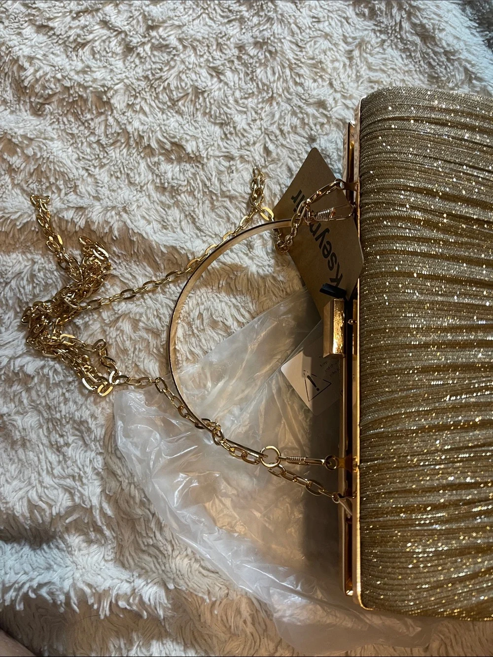 Shimmering Gold Pleated Evening Clutch NEW